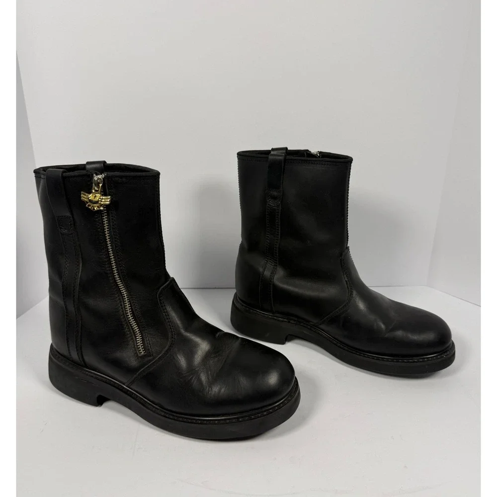 Honda Black Leather Motorcycle Boots Mens 10 Vintage Side Zip Biker 79020